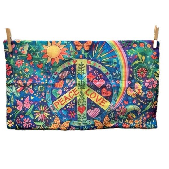 Colorful Peace and Love Pillow Cover and Pillow Insert Zipper closure 20 x 12 in - Picture 5 of 13